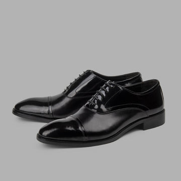 BRIO Genuine Leather Derby Cap Toe Glossy Shoes – Black