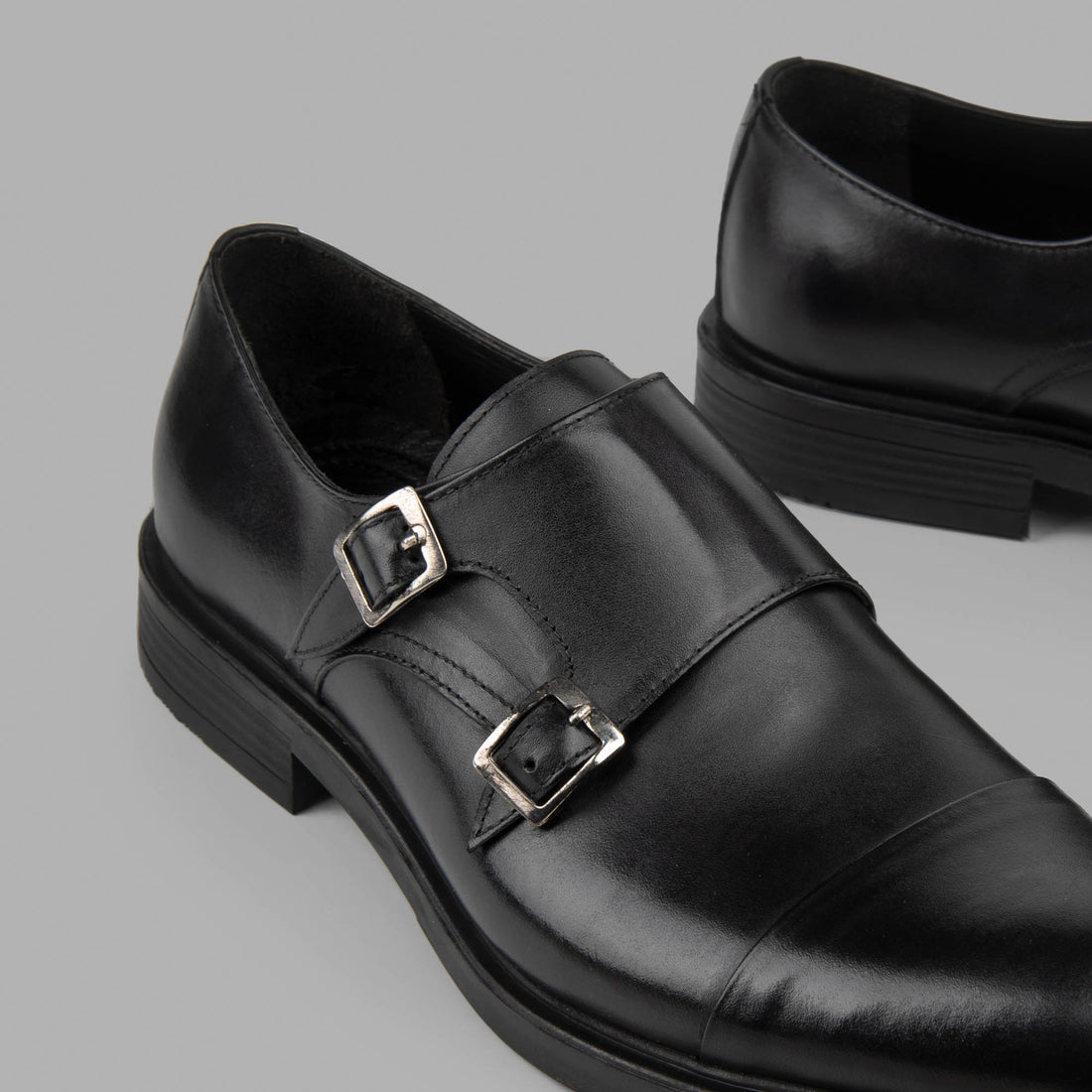 BRIO Genuine Leather Cap Toe Double Monk – Black