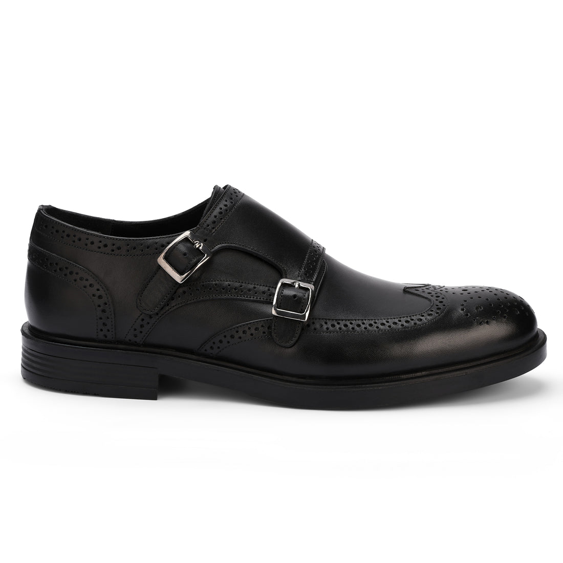 Brio Genuine Leather oxford Toe Double Monk – Black
