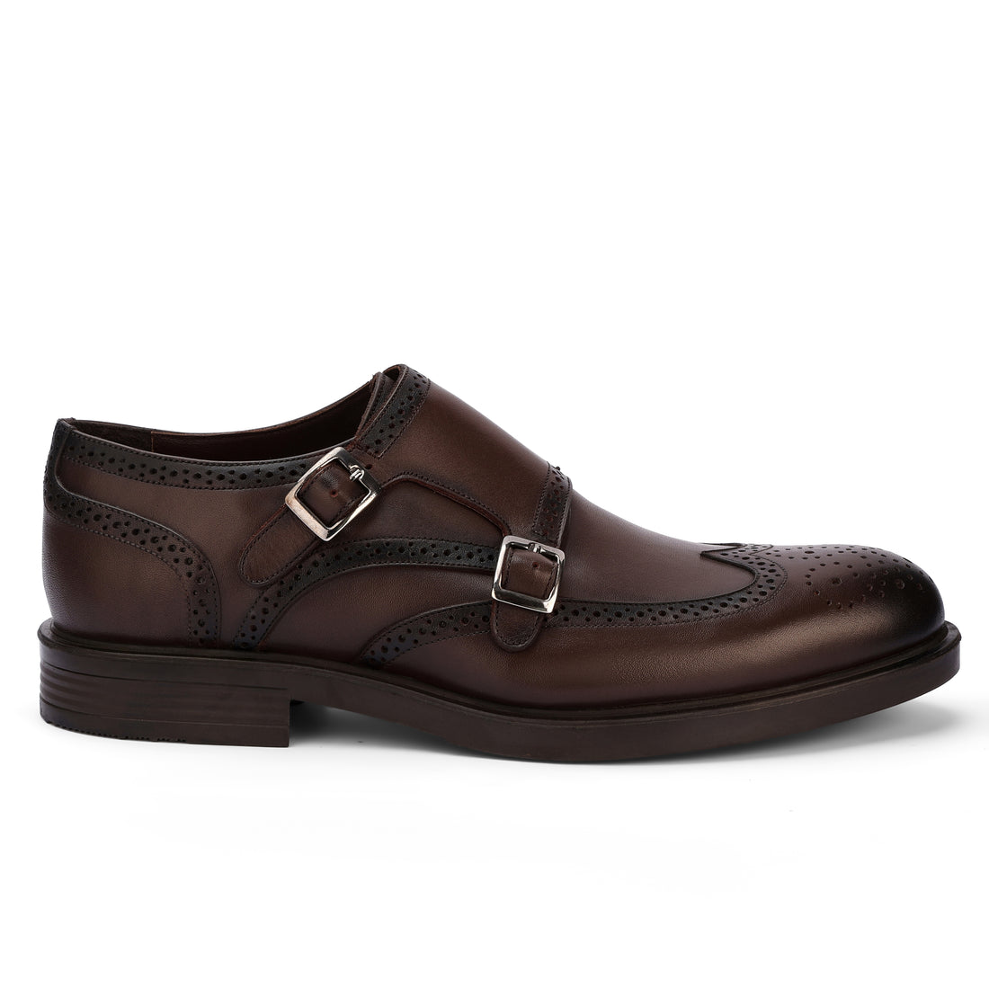 Brio Genuine Leather Oxford Double Monk – Brown