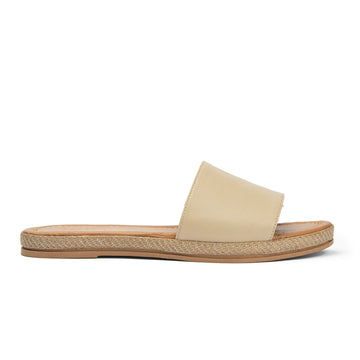 Brio Buckle Beige Natural Leather Slippers