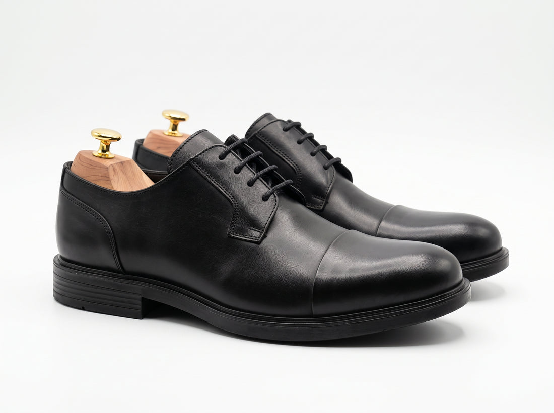 Brio Classic Derby Cap Toe Shoes  - Black