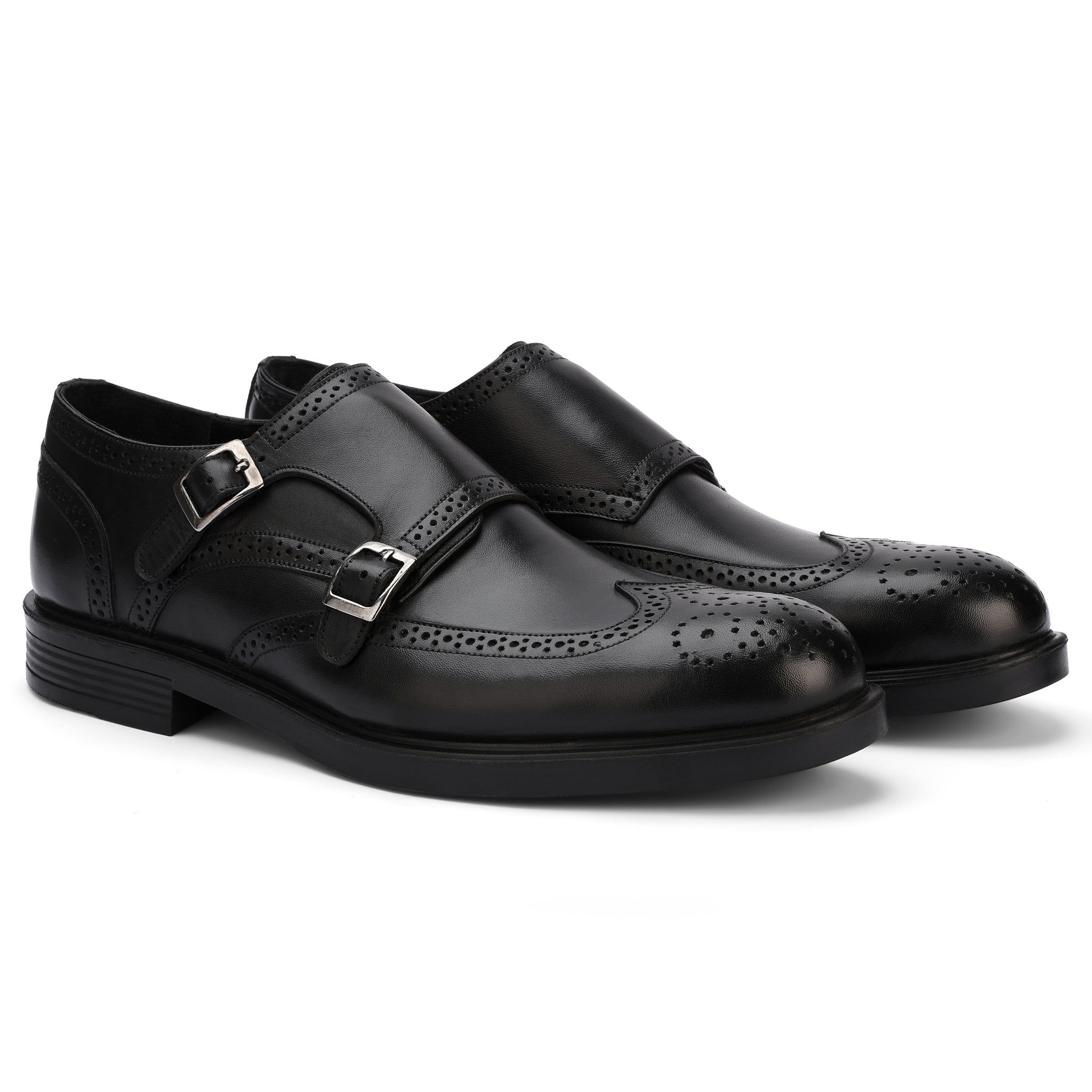Brio Genuine Leather oxford Toe Double Monk – Black