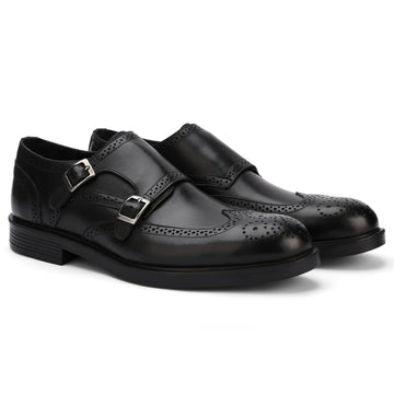 Brio Genuine Leather oxford Toe Double Monk – Black