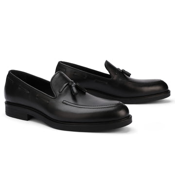 Brio Monarch Black Tassel Dress Loafers - Black