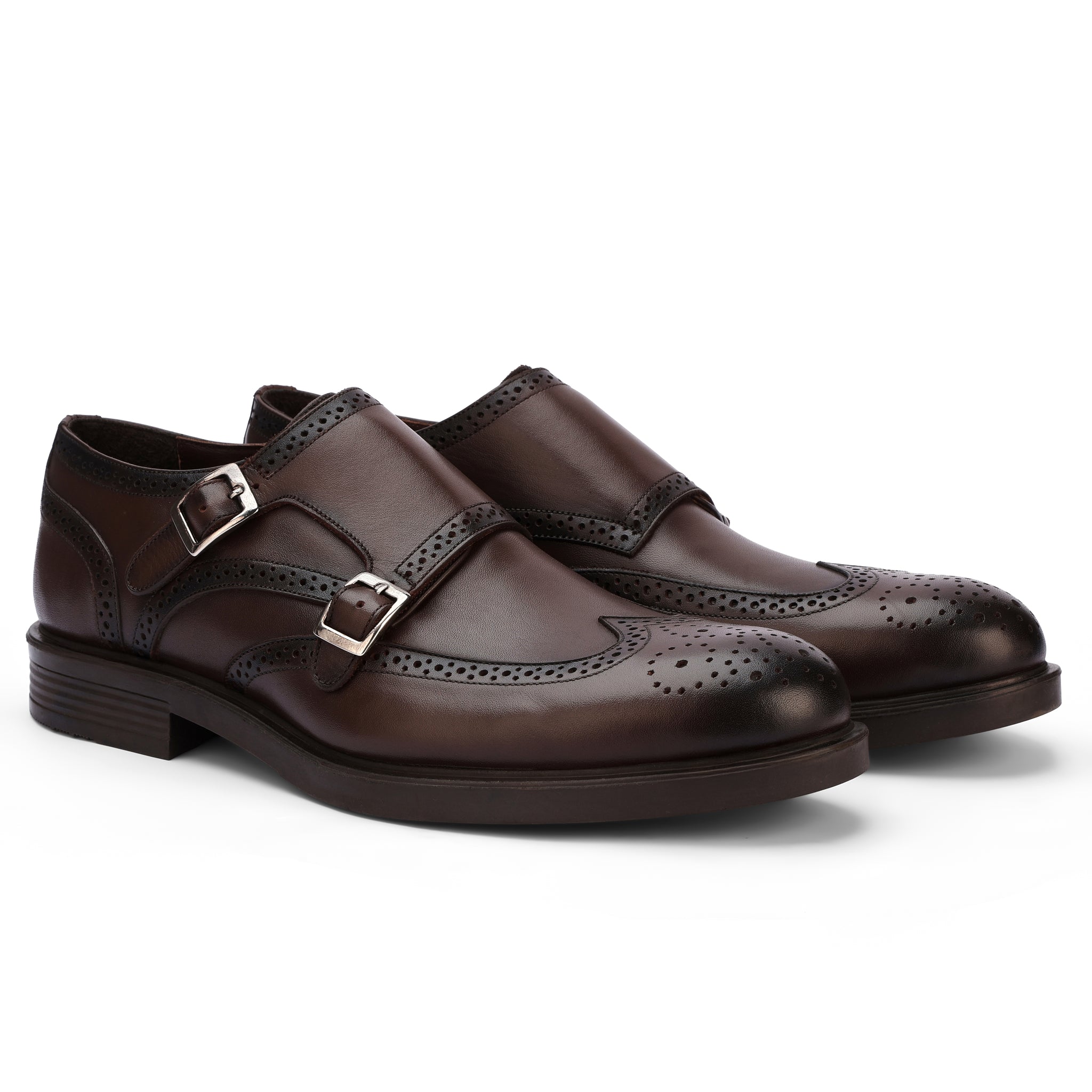 Brio Genuine Leather Oxford Double Monk – Brown