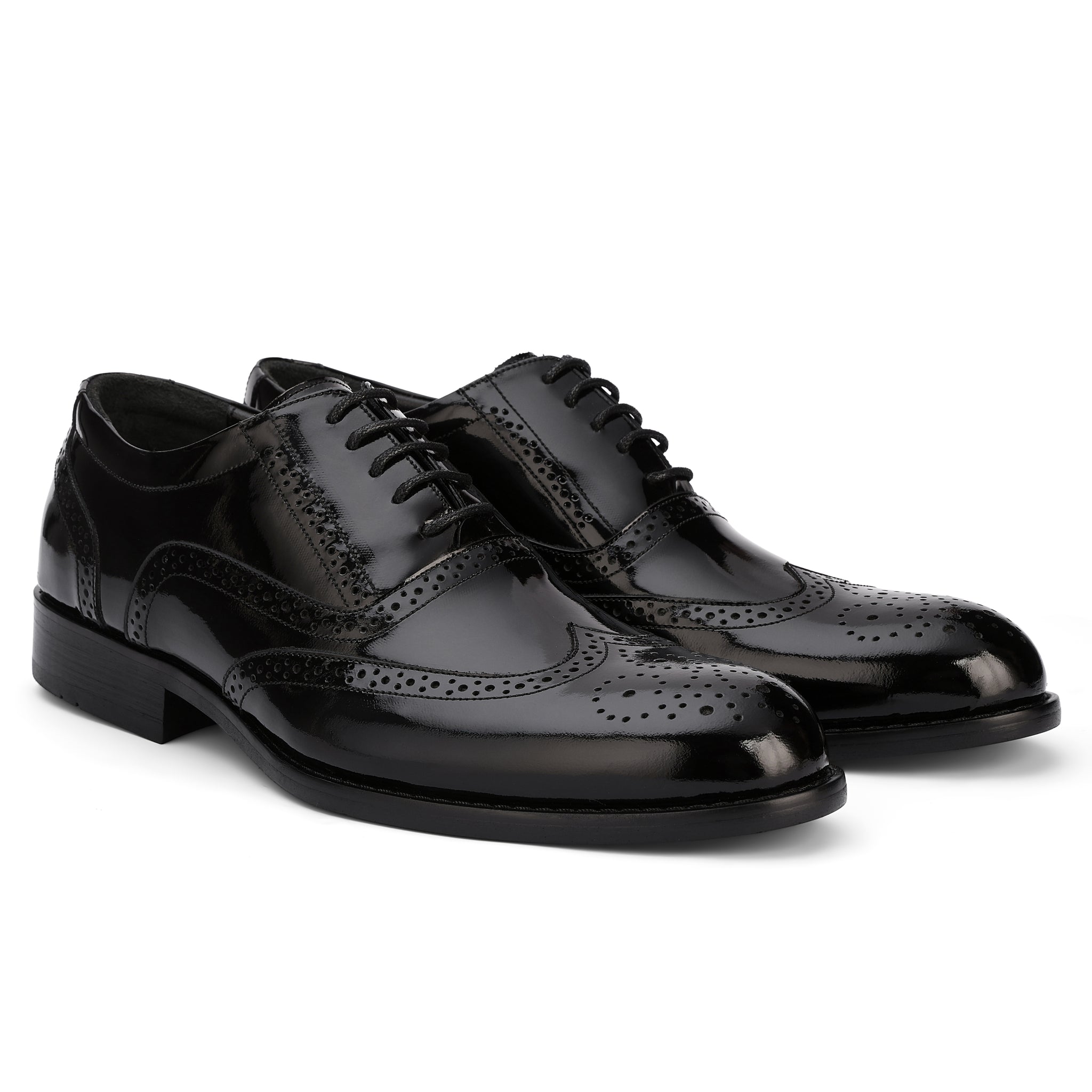 Brio Oxford Brogue Gloss Shoes - Black