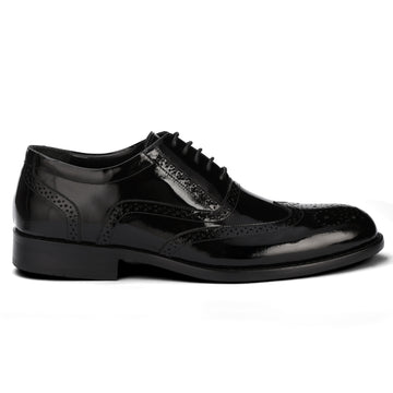 Brio Oxford Brogue Gloss Shoes - Black