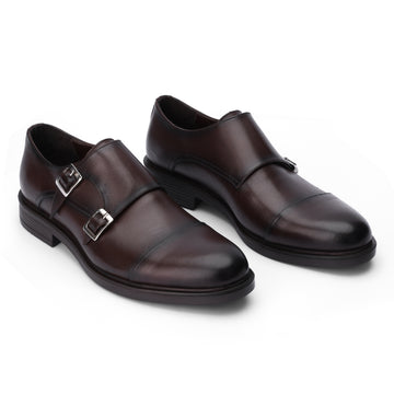 BRIO Genuine Leather Cap Toe Double Monk – New Brown