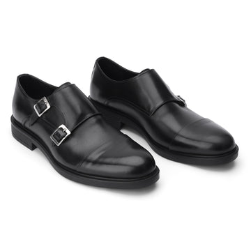 BRIO Genuine Leather Cap Toe Double Monk – Black
