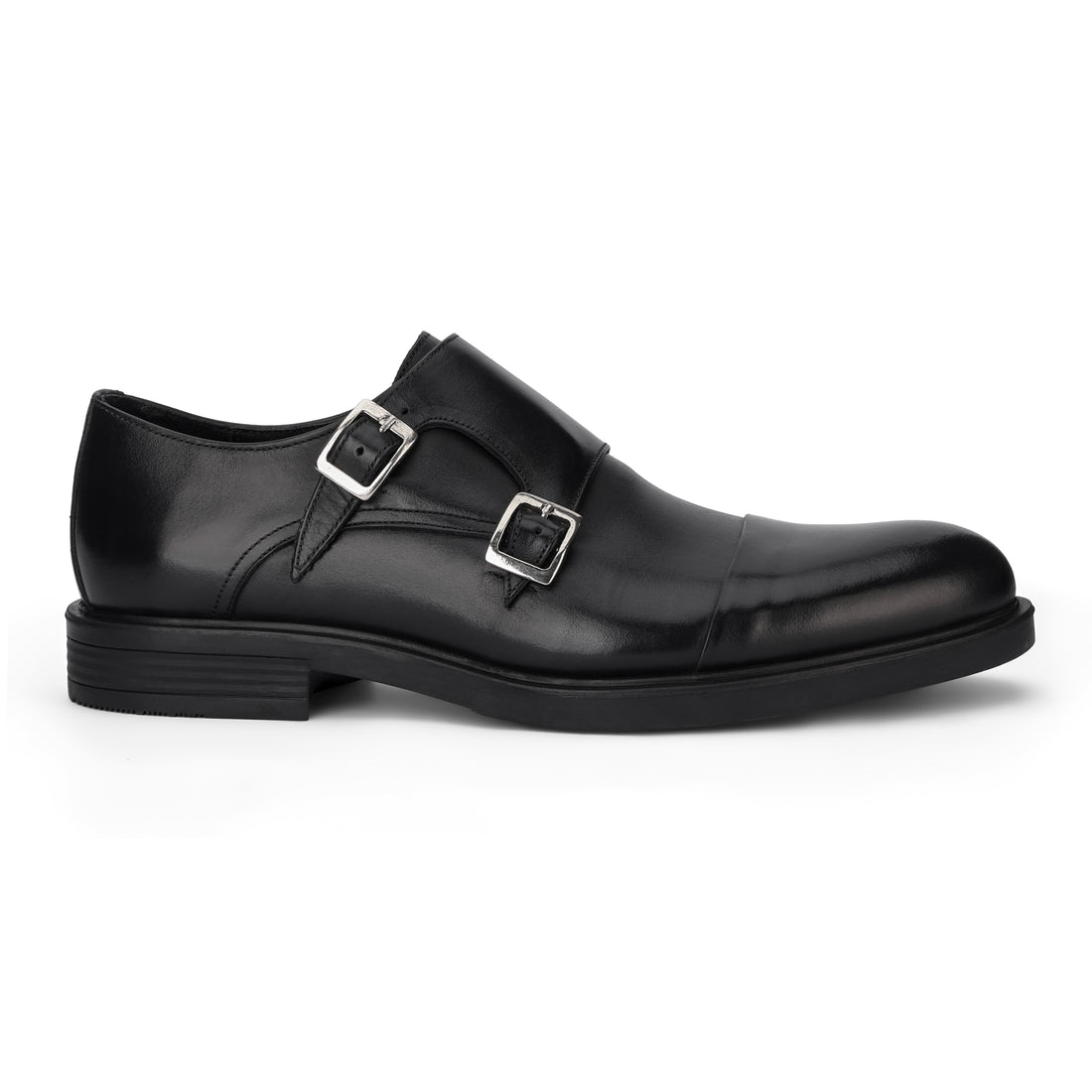 BRIO Genuine Leather Cap Toe Double Monk – Black