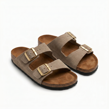 Brio Sahara Stride Classic Double Strap Slides - Beige