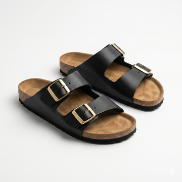 Brio Dahab Step Classic Double Strap Slides - Black