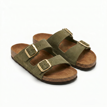 Brio Siwa Step Classic Double Strap Slides - Olive