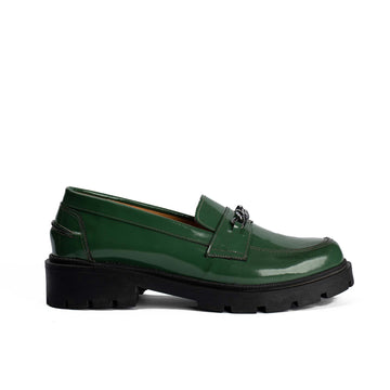 Flora Green Natural Leather Loafers