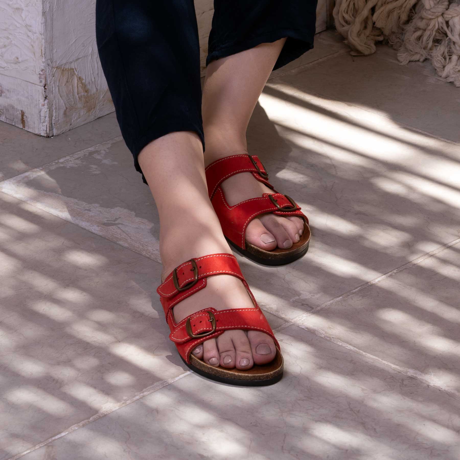 Arizona Red Natural Leather Slippers